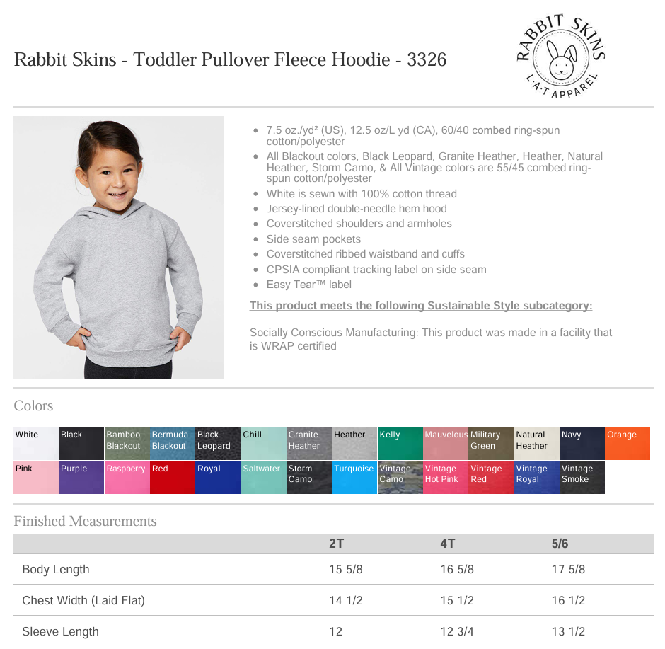Rabbit Skins - Toddler Pullover Fleece Hoodie