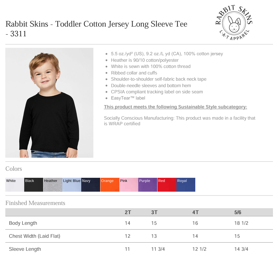 Rabbit Skins - Toddler Cotton Jersey Long Sleeve