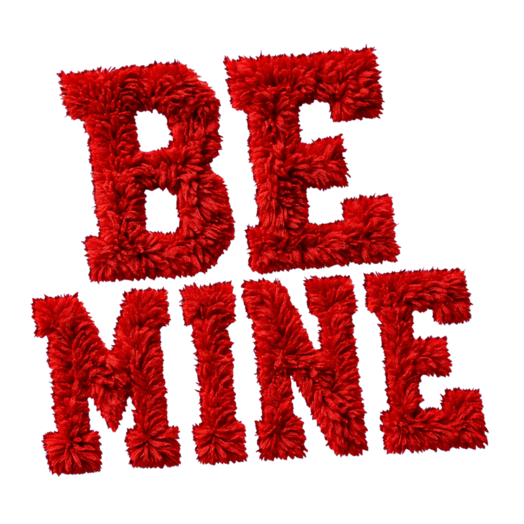Faux Shaggy Velvety Embroiderd "BE MINE" DTF Transfer