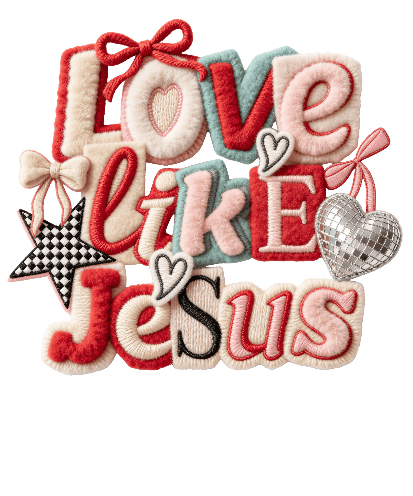 Faux Embroidered "Love Like Jesus" DTF Transfer