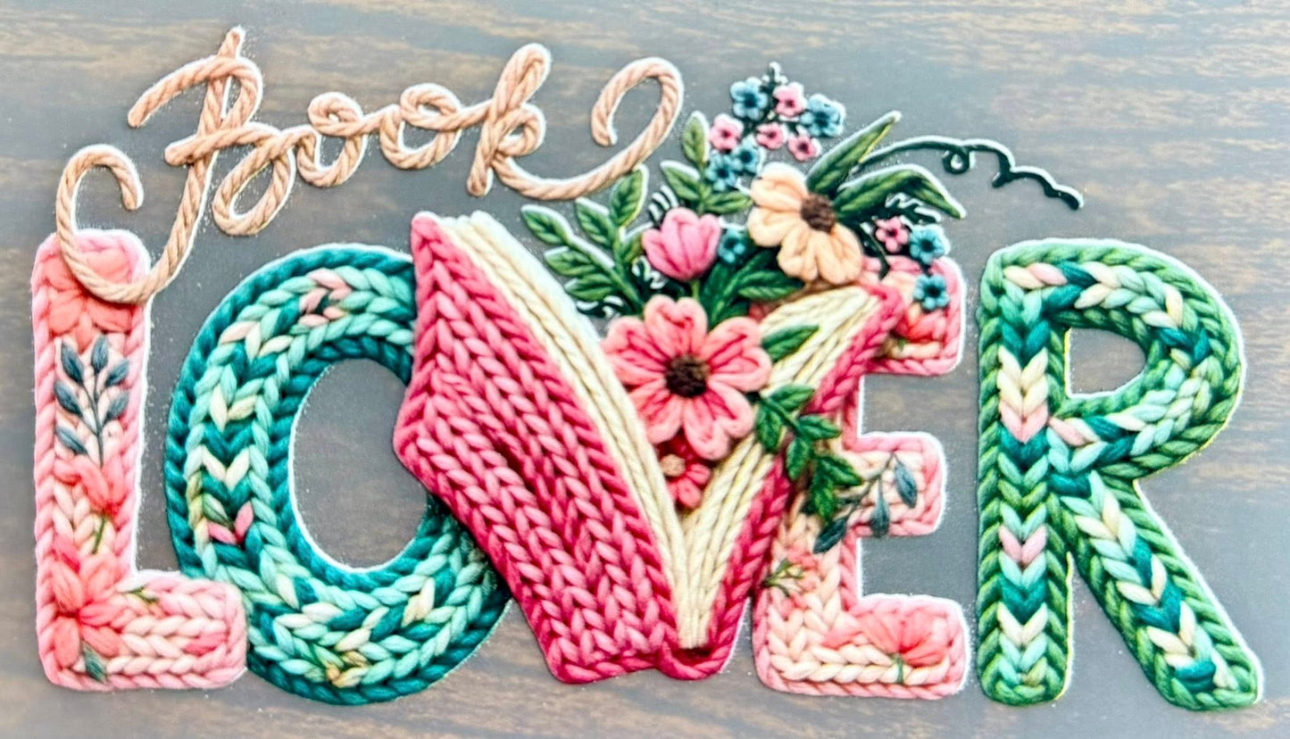Faux Yarn Crochet "BOOK LOVER" DTF Transfer