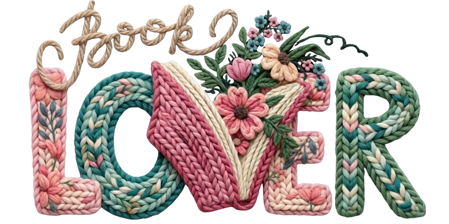 Faux Yarn Crochet "BOOK LOVER" DTF Transfer