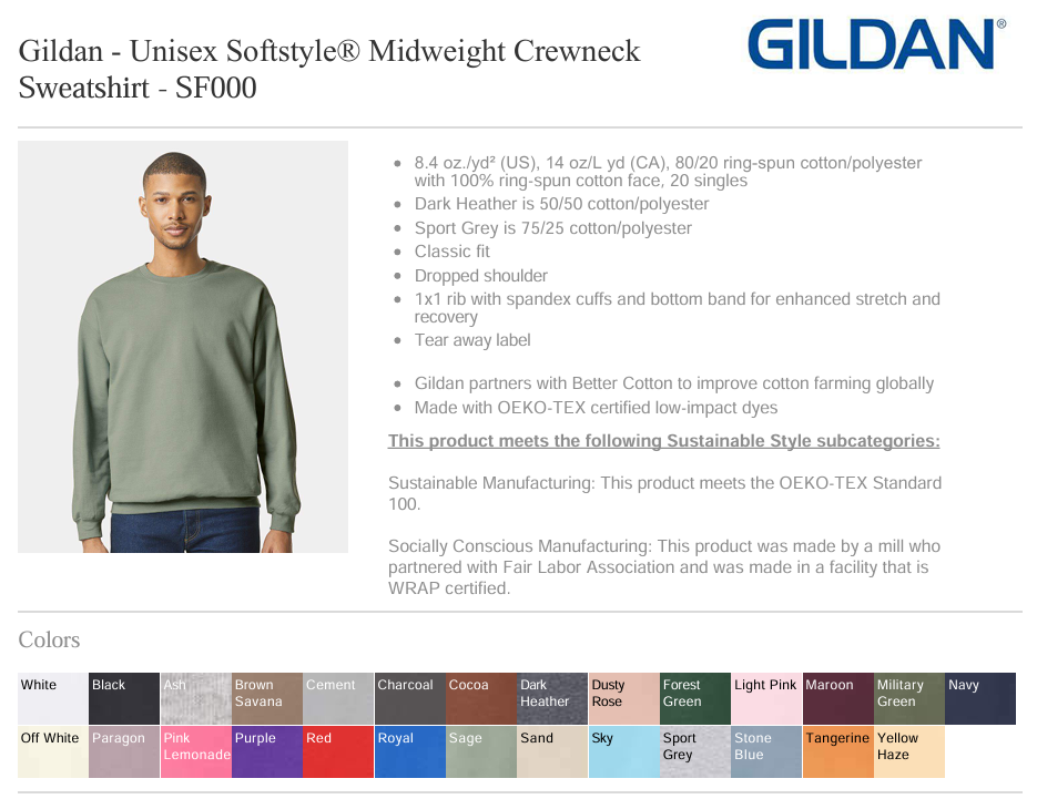Gildan - Unisex Softstyle Midweight Crewneck Sweatshirt