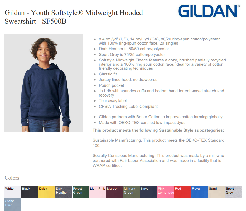 Gildan - Youth Softstyle Midweight Hooded Sweatshirt