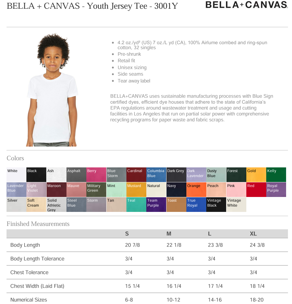 Bella + Canvas  - Youth Jersey Tee
