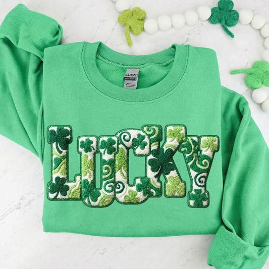 Faux Embroidered St. Patrick's Day Crewneck Sweatshirt